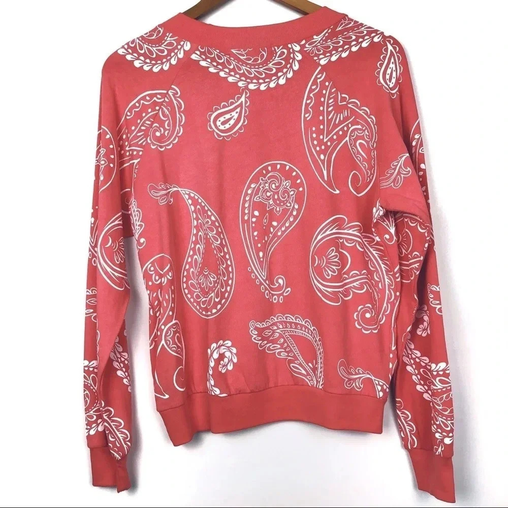 Wildfox Coral Western Paisley Print Sweatshirt Top - Picture 5 of 8